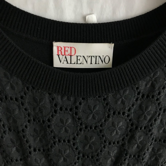 Red Valentino Knit Fit & Flare Sleeveless Ruffle Dress M Black Eyelet Bodice Y2K - Picture 8 of 11